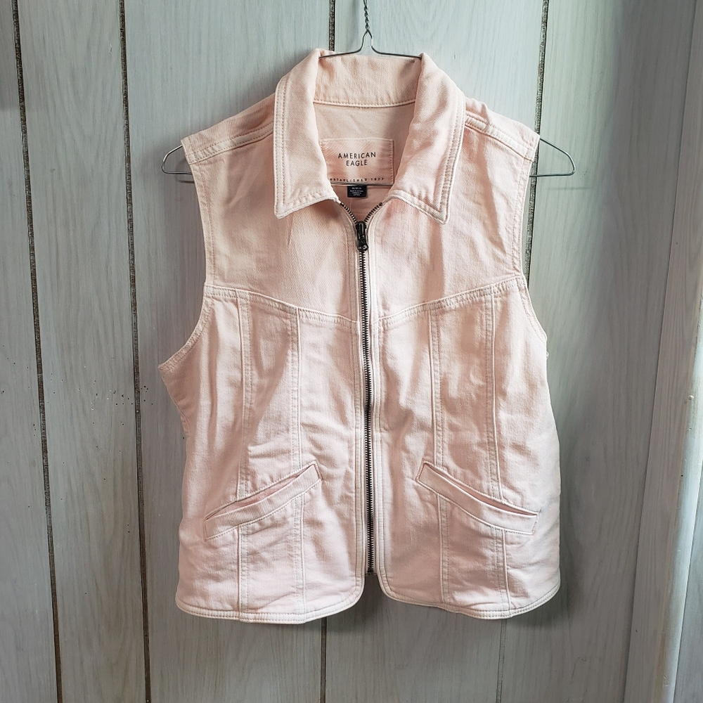 American Eagle Womens Pink Pastel Biker Zip Up Collared Vest Top NWT Size M